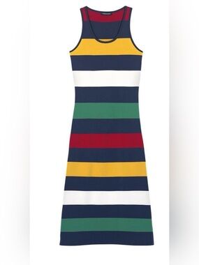 Classic HBC Striped Sleeveless Maxi Dress in Navy Multicolor